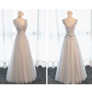 light blue grey prom dress
